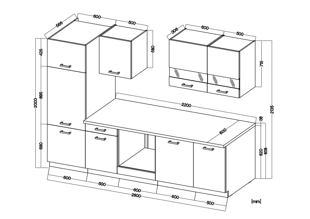 Küchenblock Viola anthrazit B/H/T: ca. 280x214x60 cm
