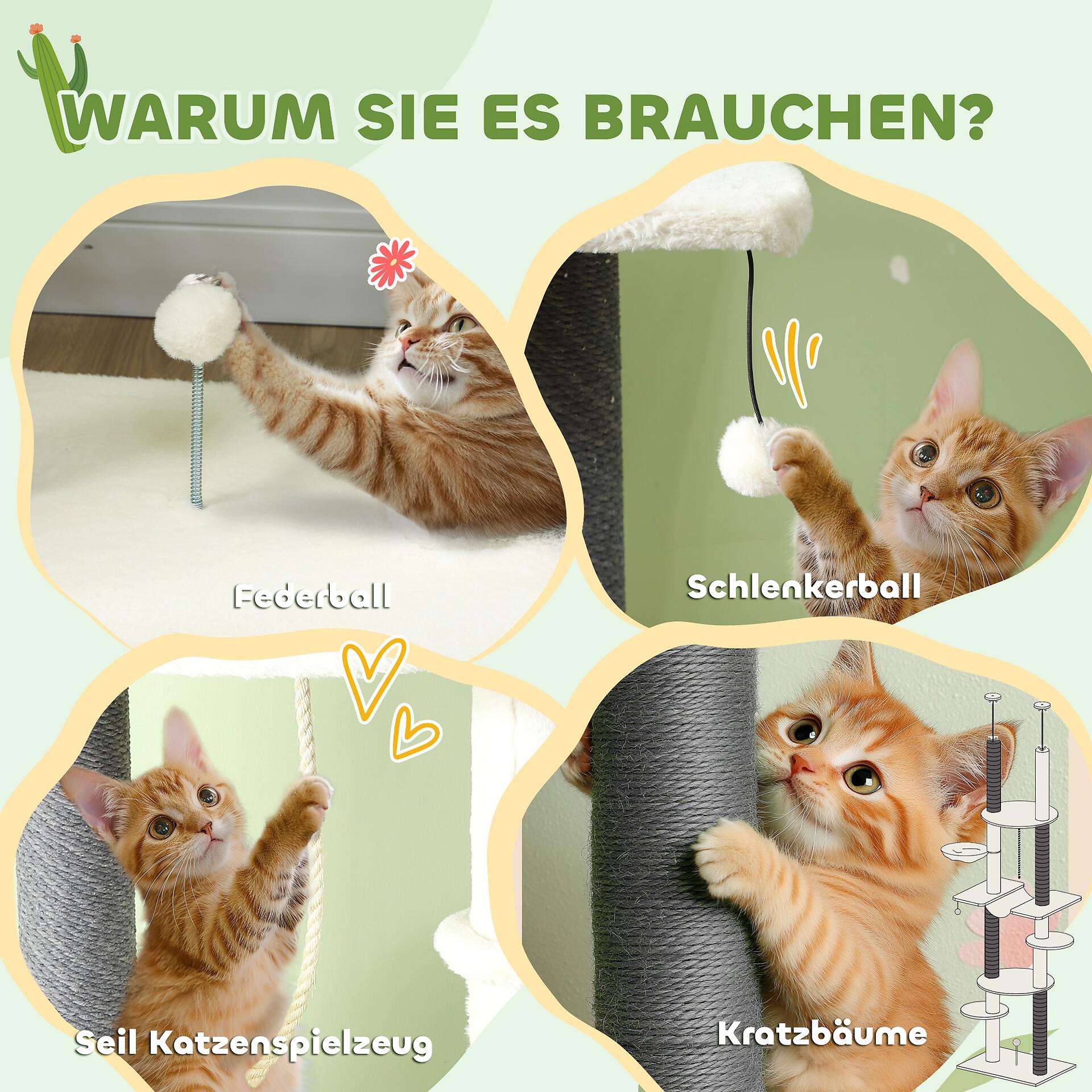 PawHut Kratzbaum weiß Polyester B/H/L: ca. 44x255x60 cm