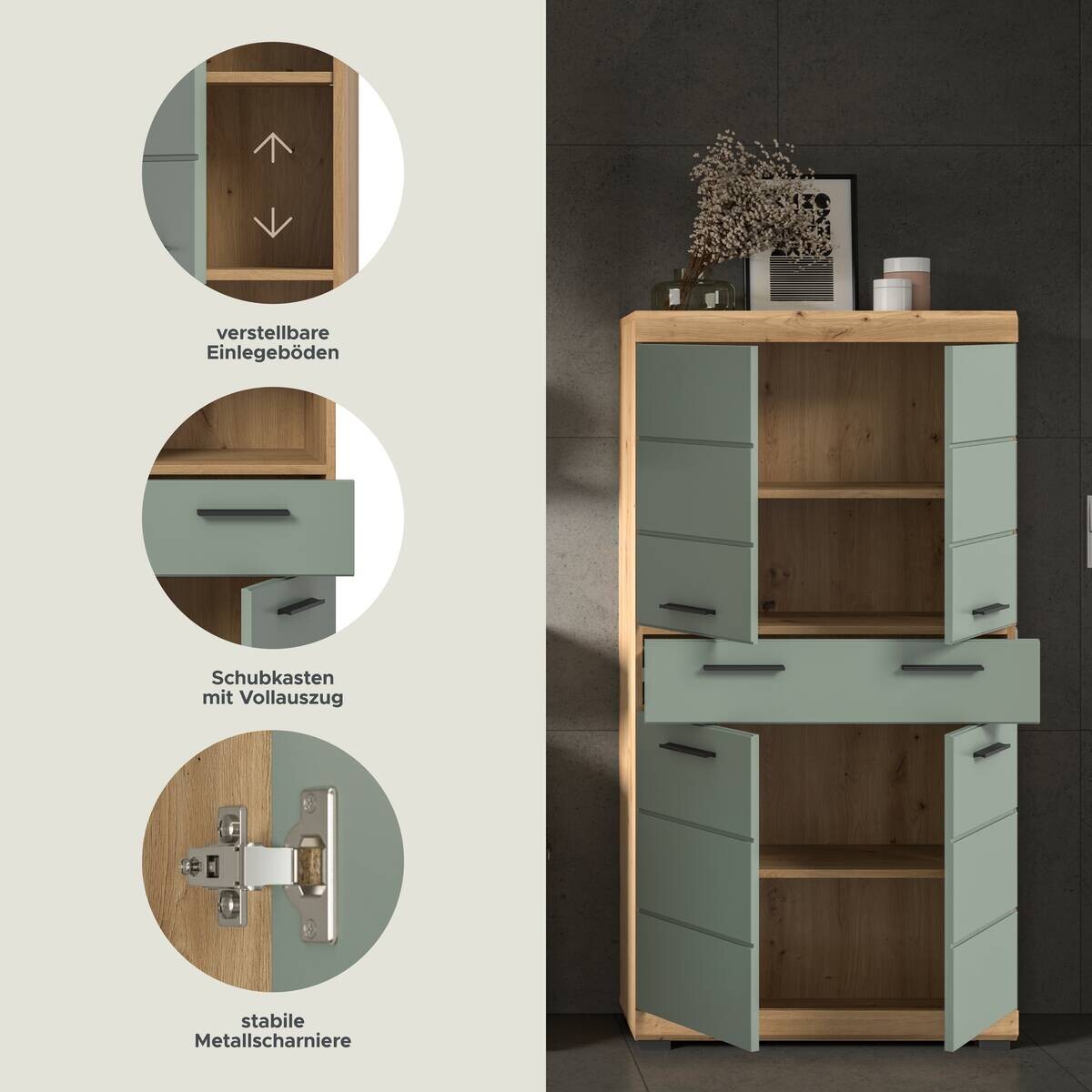 Badezimmer-Set Scout Eiche Artisan Nachbildung salbei Nachbildung B/H/T: ca. 74x141x31 cm