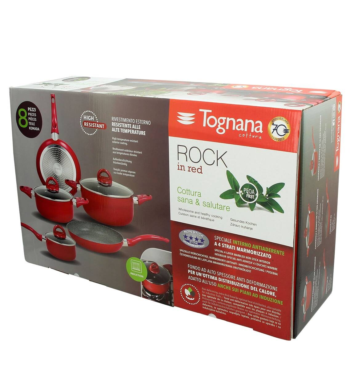 TOGNANA Topfset rot Aluminium 8 tlg.