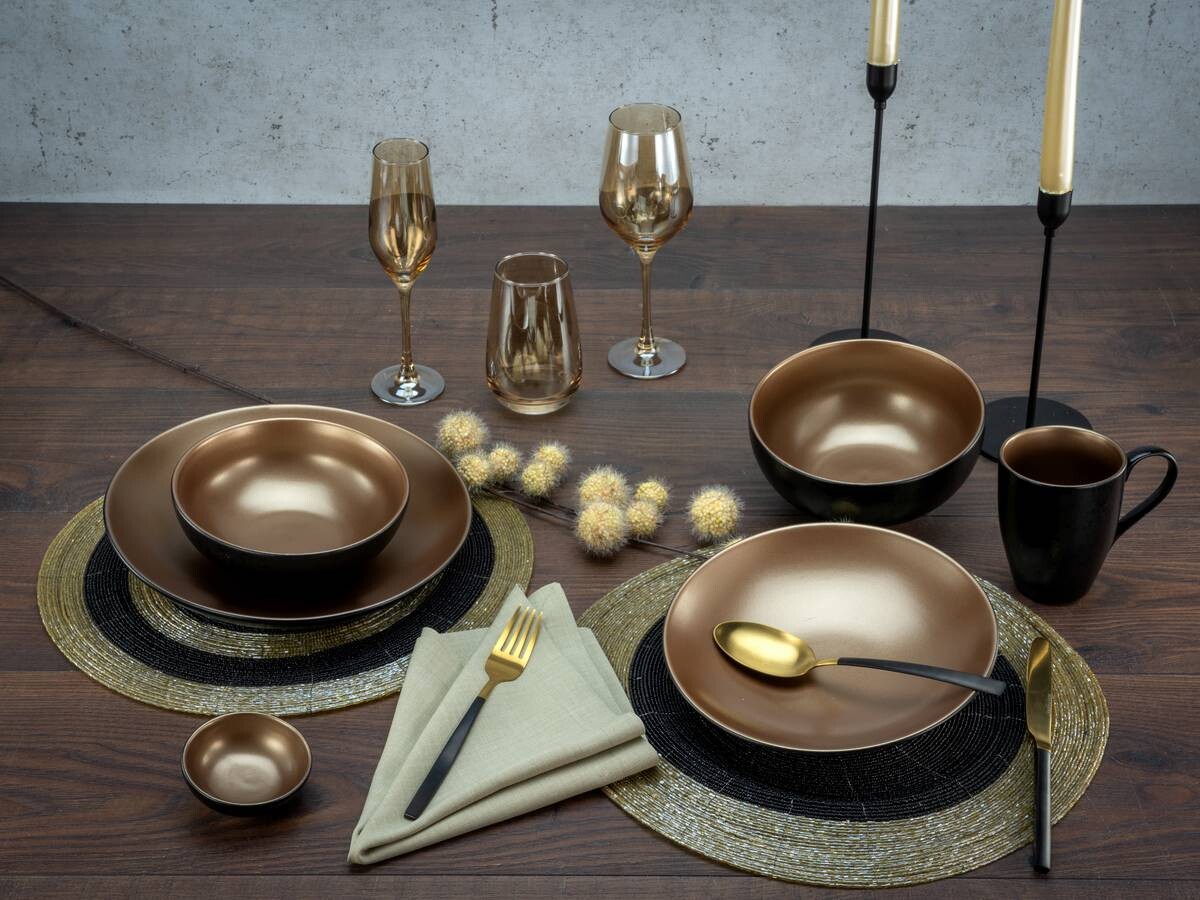 CreaTable Kombiservice GLAMOUR - Gold gold Steinzeug 16 tlg.