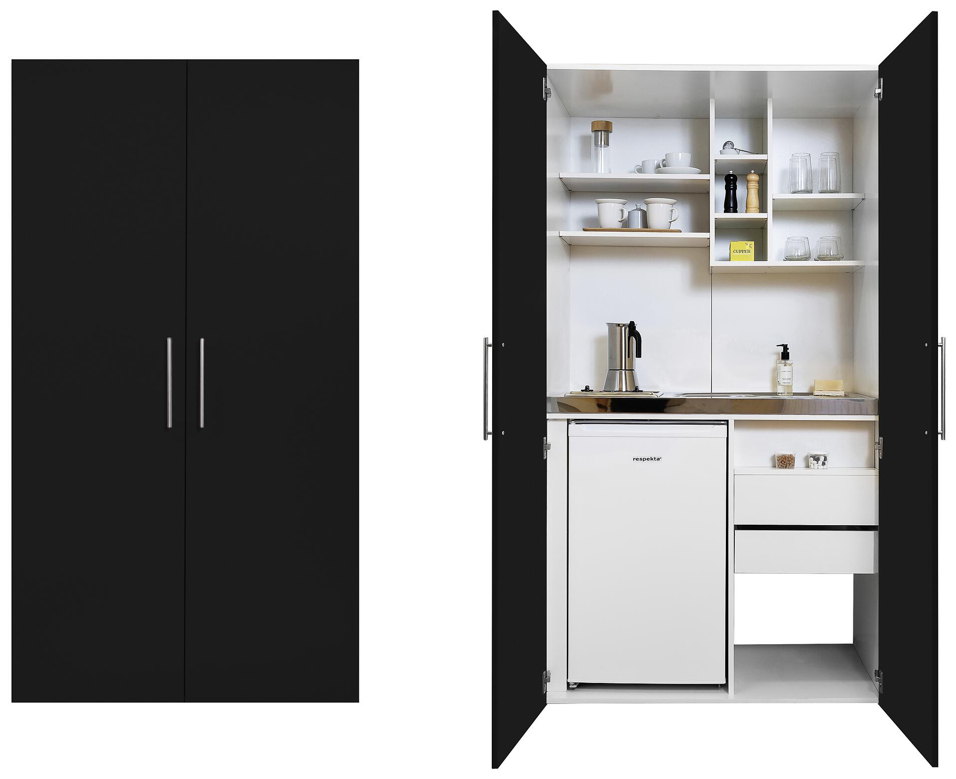 Respekta Schrankküche Economy schwarz matt B/H/T: ca. 104x193x67 cm