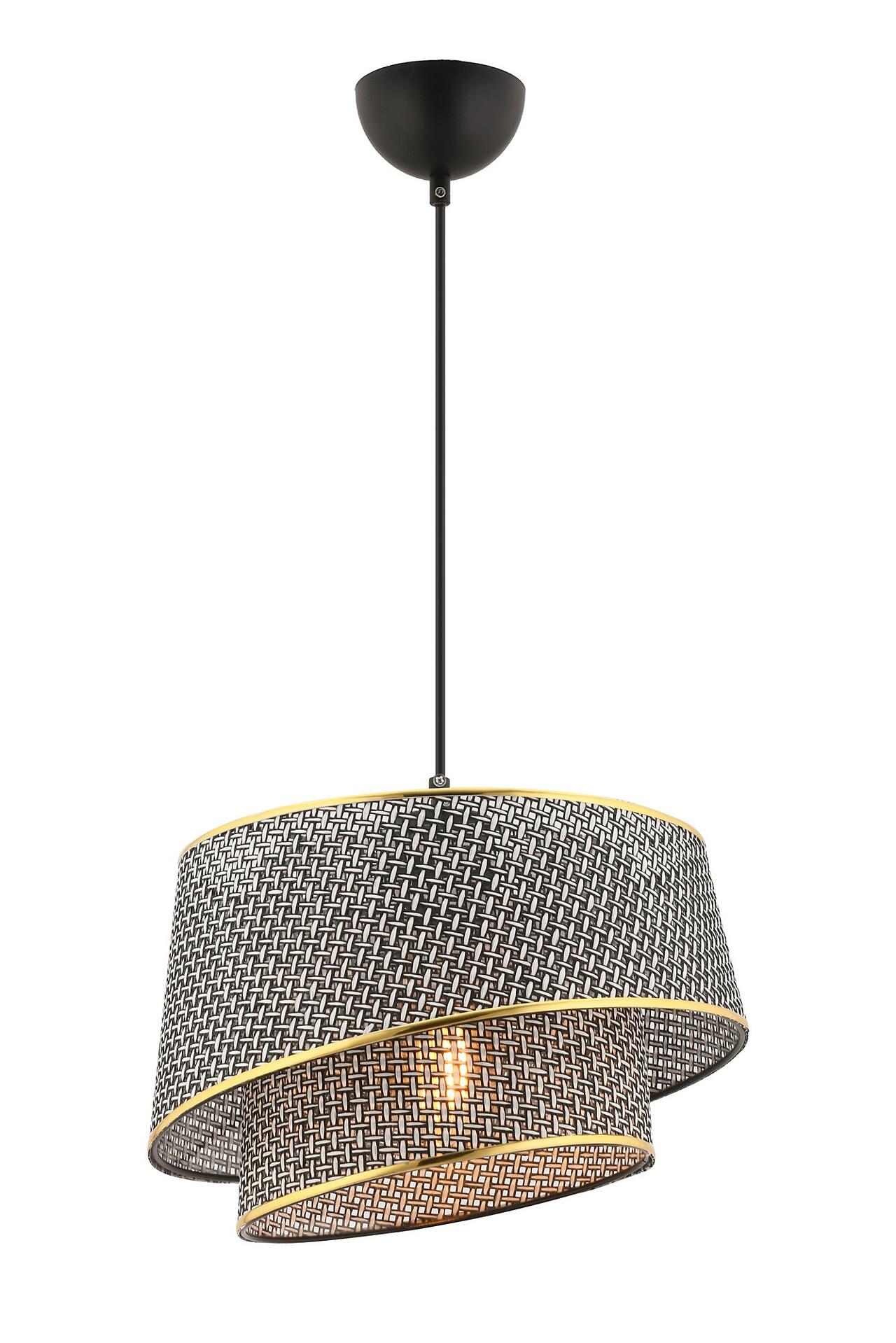 Opviq Pendelleuchte Barette gold grau Stoff Metall B/H/L: ca. 32x65x32 cm E27 1 Brennstellen