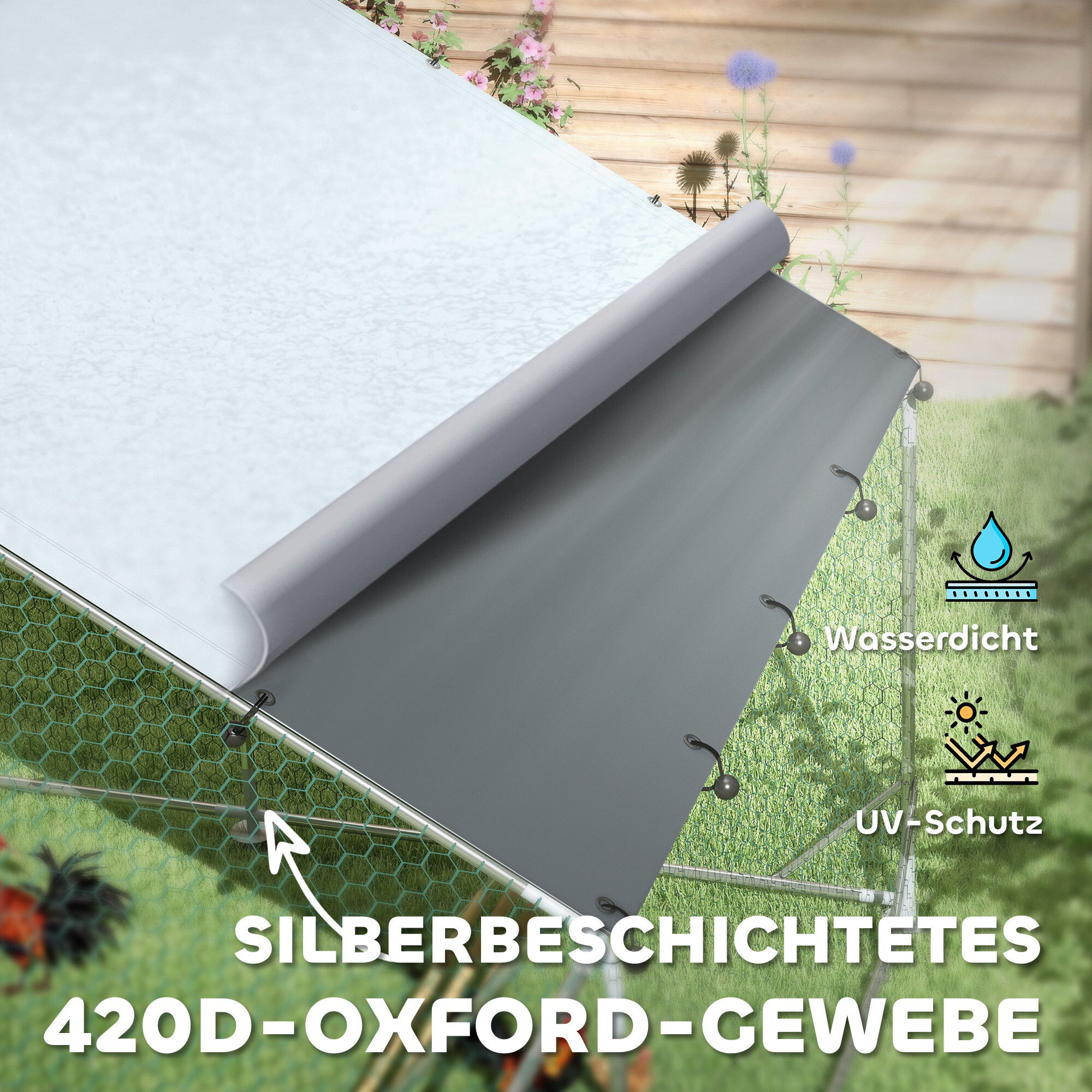 PawHut Hühnerstall silber Stahl B/H/L: ca. 400x195x300 cm