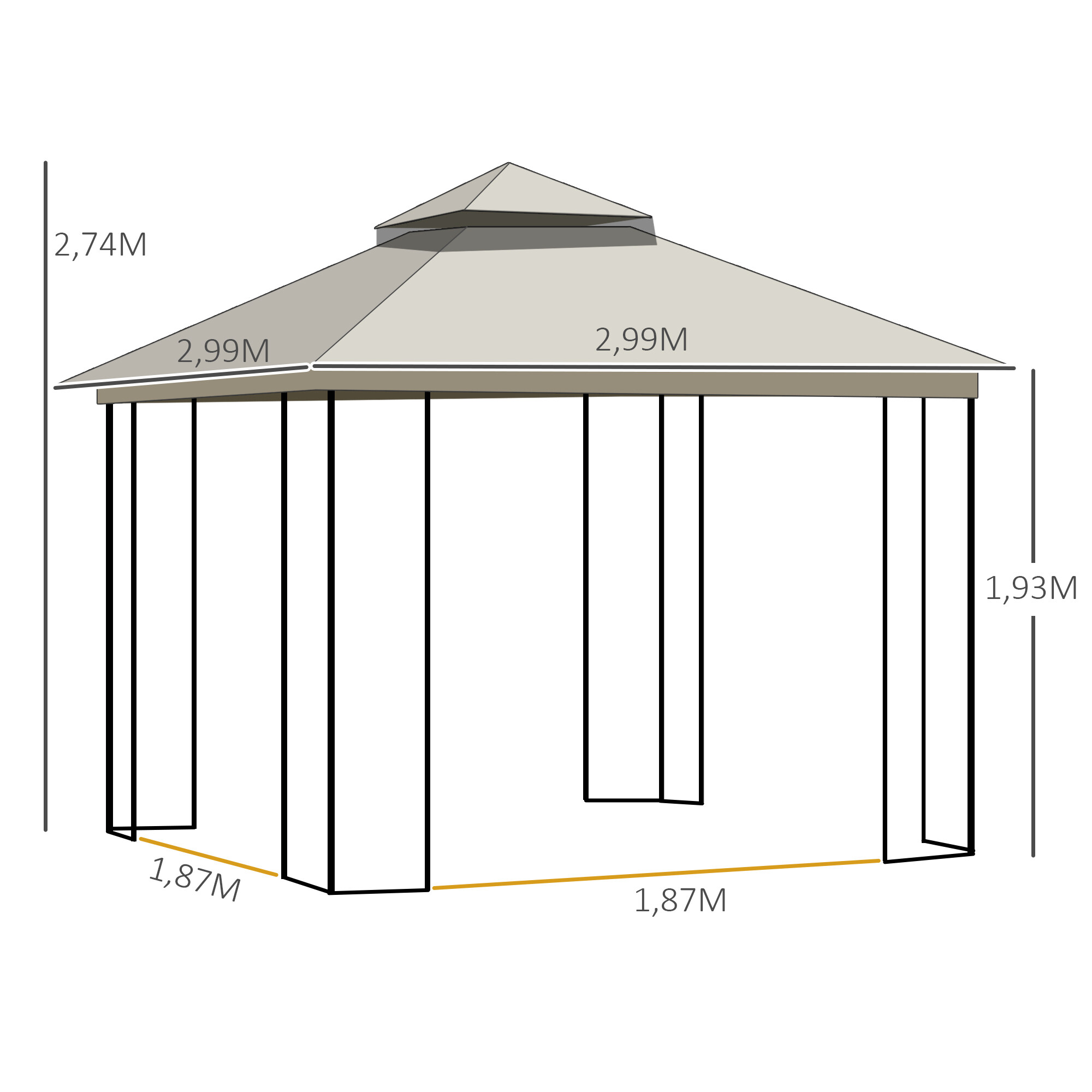 Outsunny Pavillon mit Doppeldach beige Metall B/H/L: ca. 299x274x299 cm