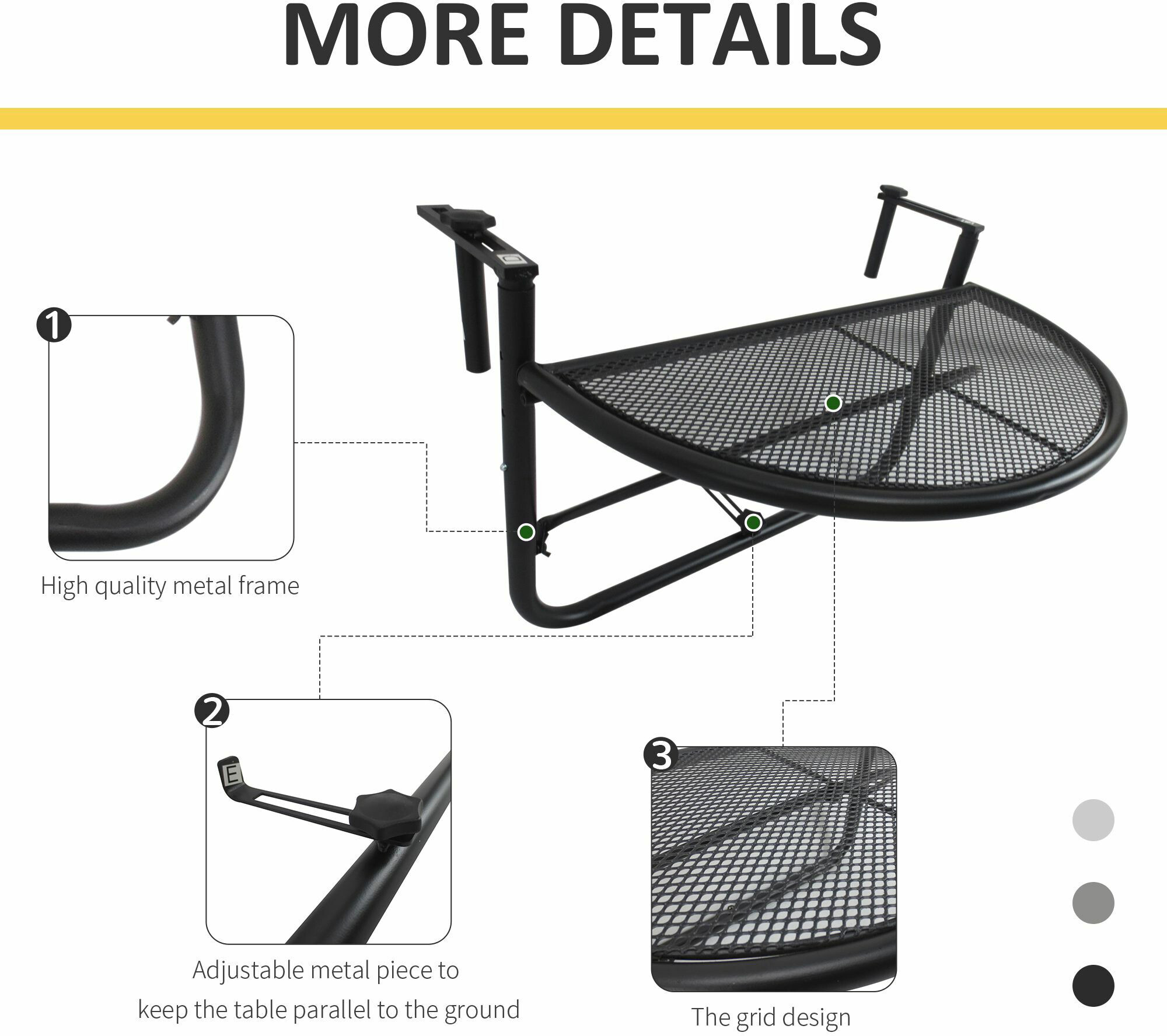 Outsunny Balkonhängetisch schwarz Metall B/H/L: ca. 45x50x60 cm