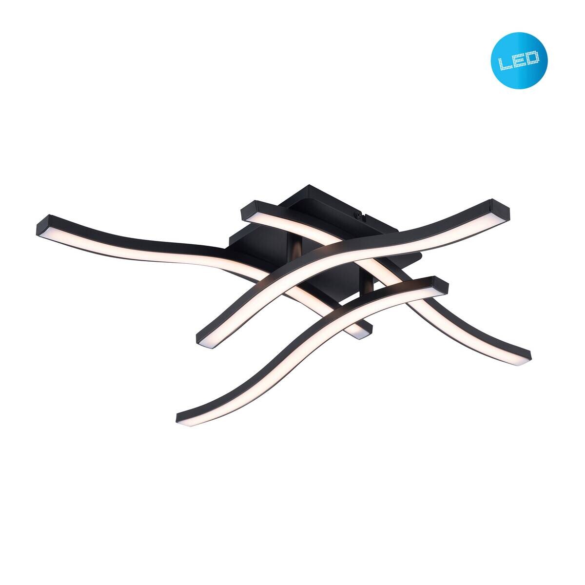 Näve Leuchten Deckenleuchte 1383222 schwarz Kunststoff Metall B/H/T: ca. 45x11x45 cm null 4 Brennstellen