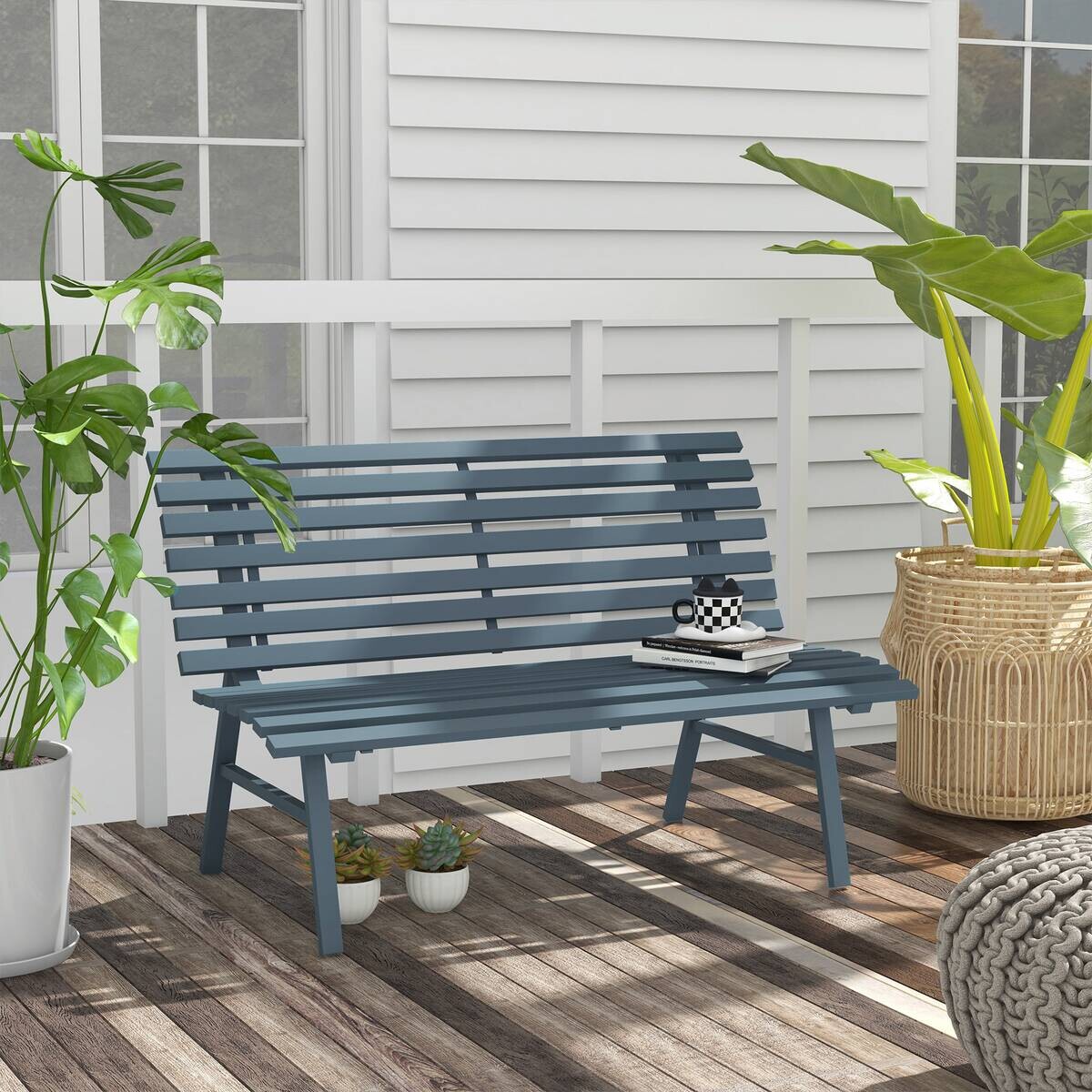 Outsunny Gartenbank blau Aluminium B/H/L: ca. 67x79x123 cm