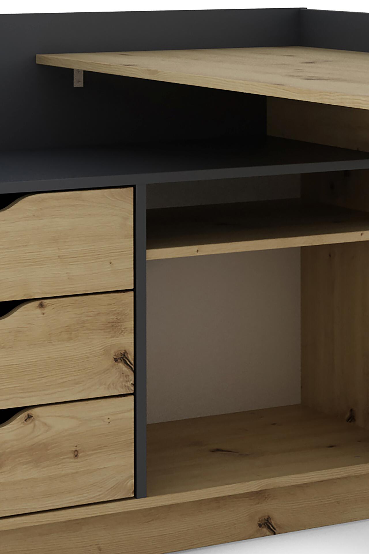 Winkelschreibtisch BELFAST anthrazit Eiche Nachbildung B/H/T: ca. 129x83,5x105 cm