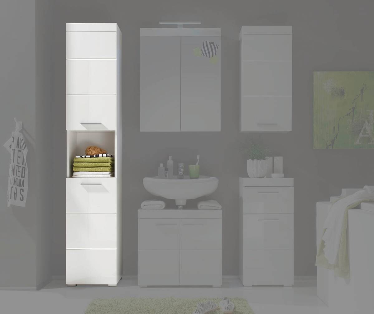 Badhochschrank Amanda weiß weiß Hochglanz B/H/T: ca. 37x190x31 cm Badhochschrank Amanda weiß weiß Hochglanz B/H/T: ca. 37x190x31 cm