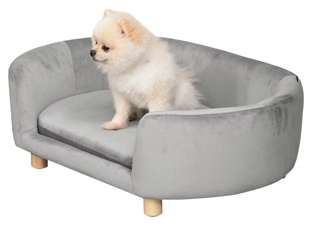 PawHut Haustiersofa hellgrau Birkenholz B/H/L: ca. 55x33x86 cm