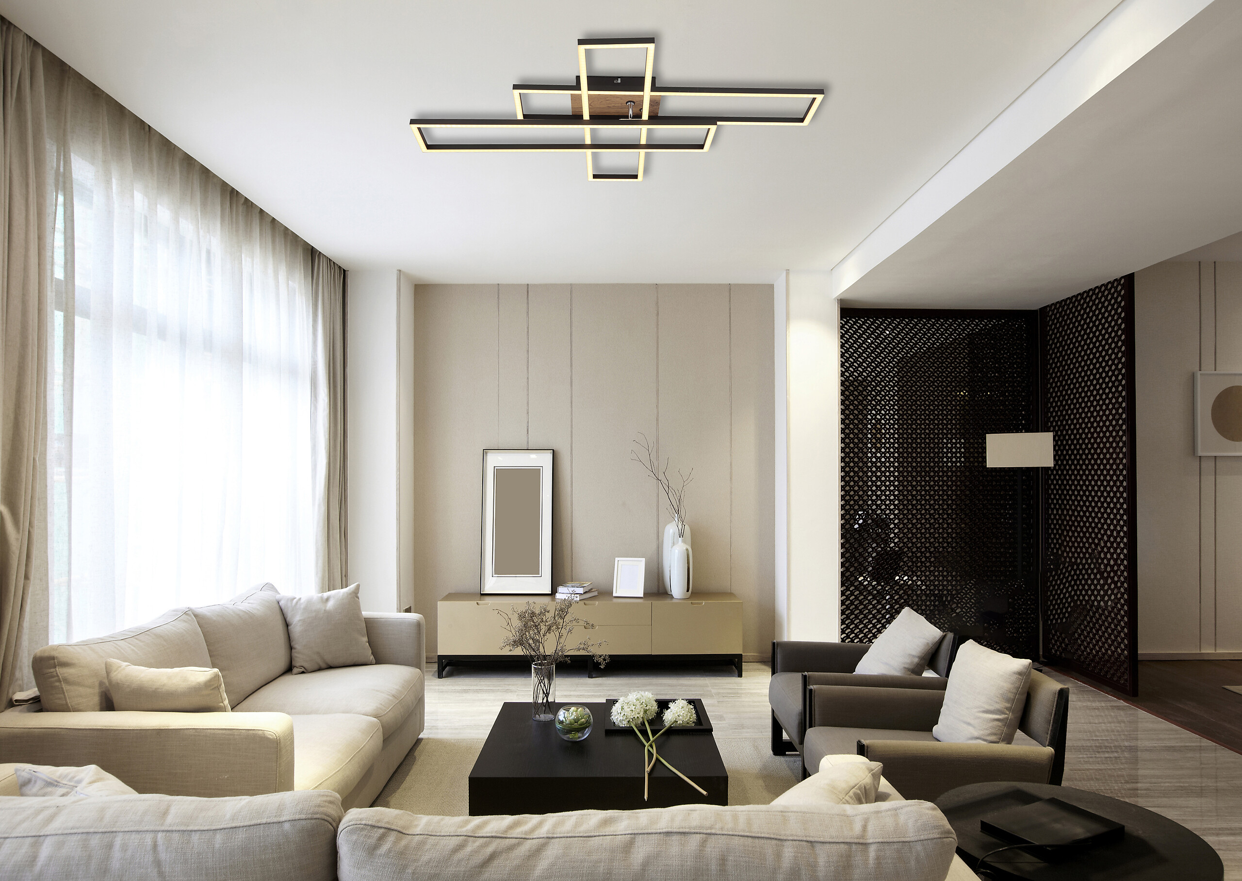 GLOBO Deckenleuchte mattschwarz Aluminium MDF Metall B/H/T/L: ca. 60x10x80x80 cm 1 Brennstellen