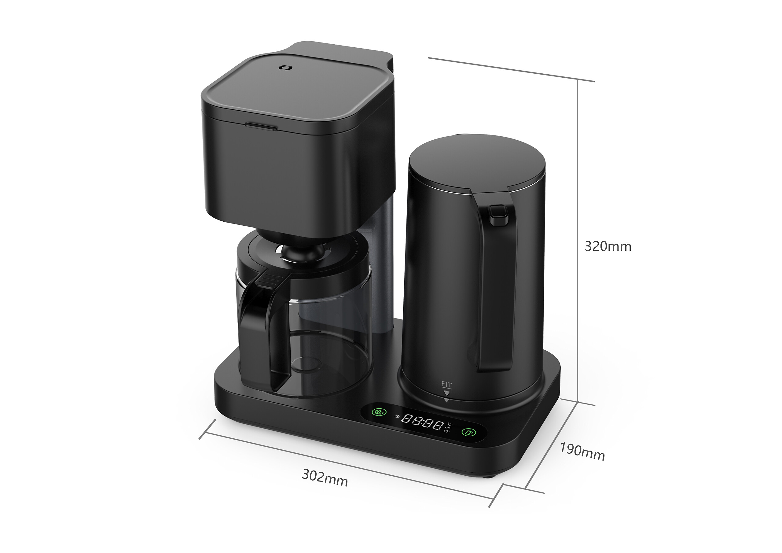 WKM 2 in 1 Kaffeemaschine und Wasserkocher KWK-1600 schwarz Kunststoff Glas