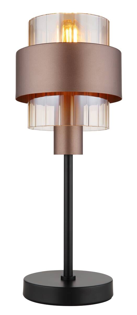 GLOBO Tischleuchte schwarz amber Glas Metall H/D: ca. 47x18,5 cm E27 1 Brennstellen