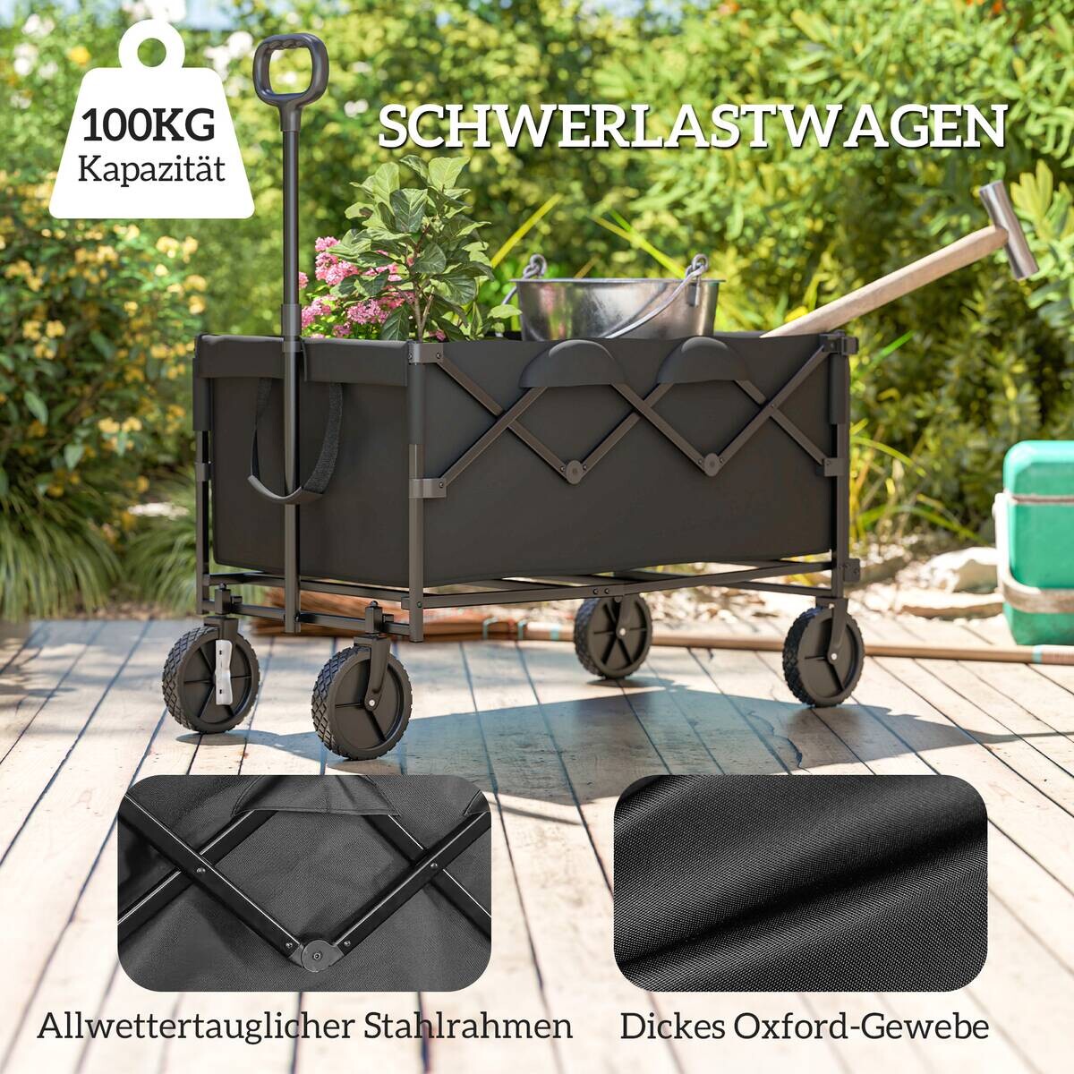 Outsunny Gartenwagen schwarz Polyester B/H/L: ca. 55x102x95 cm