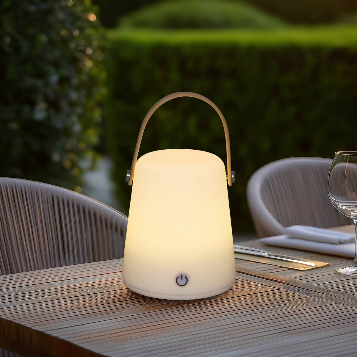 POCOline LED-Tischleuchte Isla weiß Kunststoff Bambus H/D: ca. 13,5x12 cm