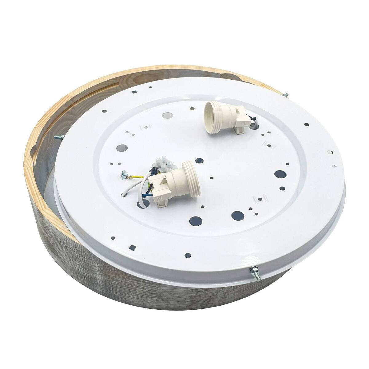 Lamkur Deckenleuchte hellbraun weiß Glas Holz B/H/L: ca. 38,5x12x38,5 cm 3 Brennstellen