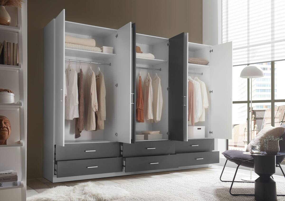 Kleiderschrank Janne weiß Graphit B/H/T: ca. 272x211x55 cm