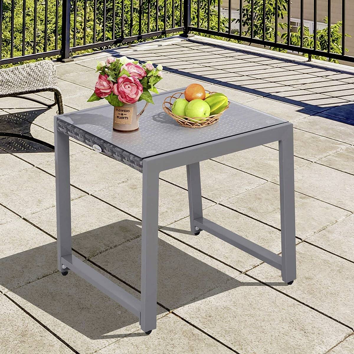 Outsunny Gartentisch grau Polyrattan B/H/L: ca. 49,5x50x50 cm