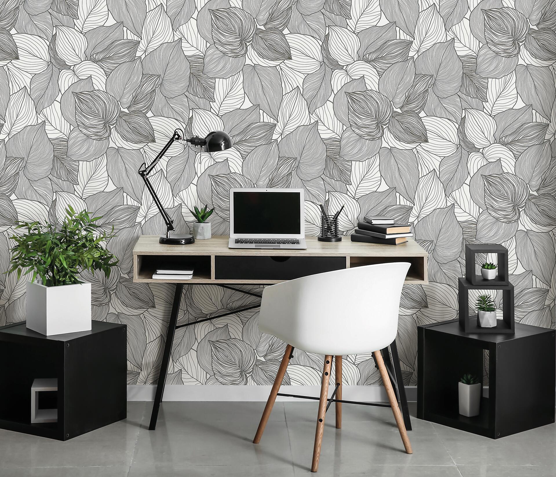 Erismann Vliestapete Blätter weiß schwarz B/L: ca. 53x1005 cm