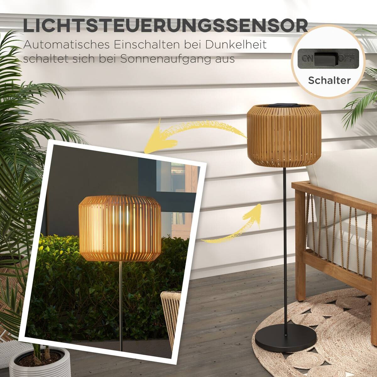 Solarleuchte 867-152V00YL gelb Edelstahl Polyrattan B/H/L: ca. 34x34x130 cm