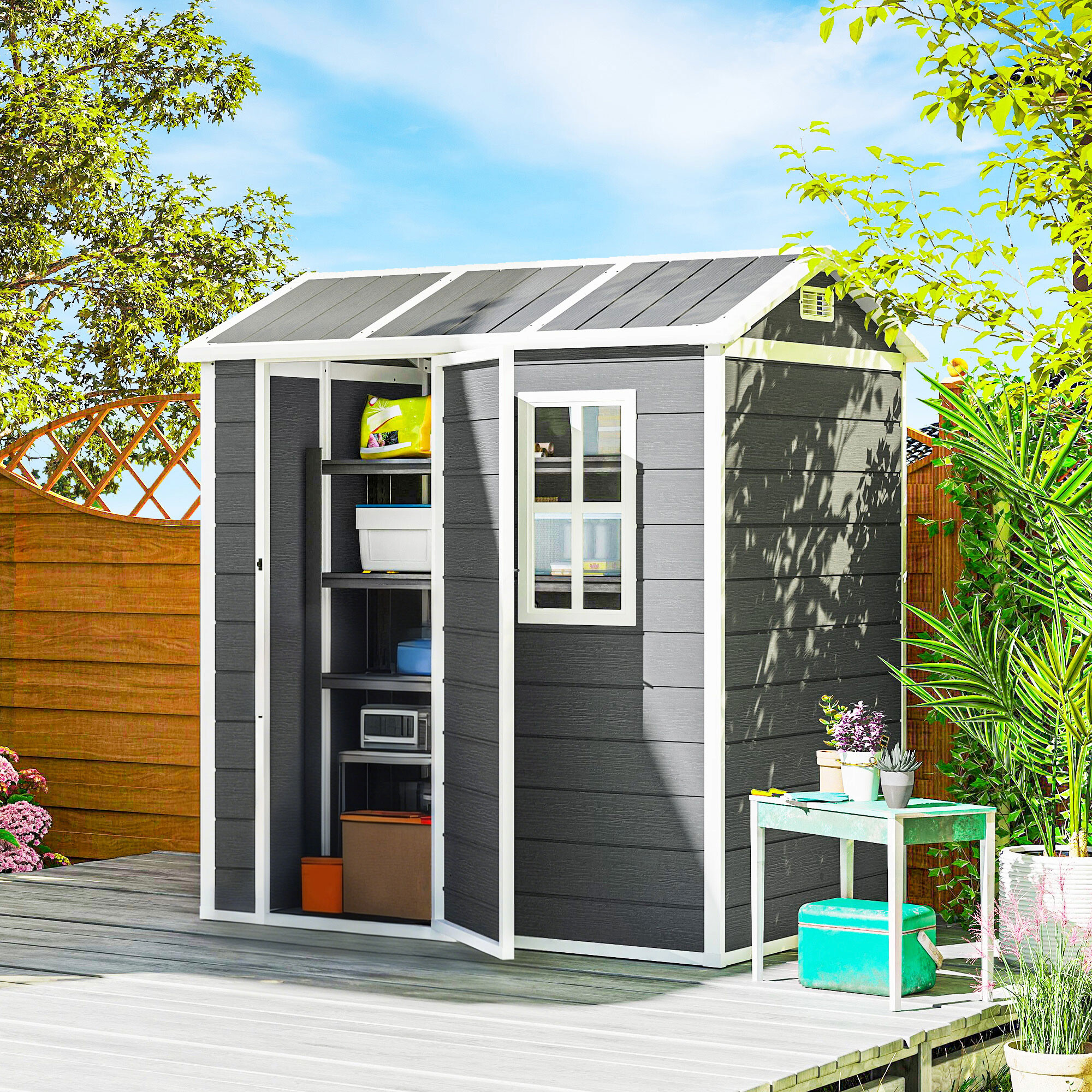 Outsunny Gartenhaus grau B/H/L: ca. 130x199x186 cm