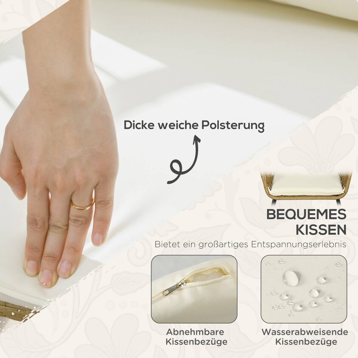 Outsunny Sitzgruppe beige Edelstahl B/H/L: ca. 70x145x78 cm