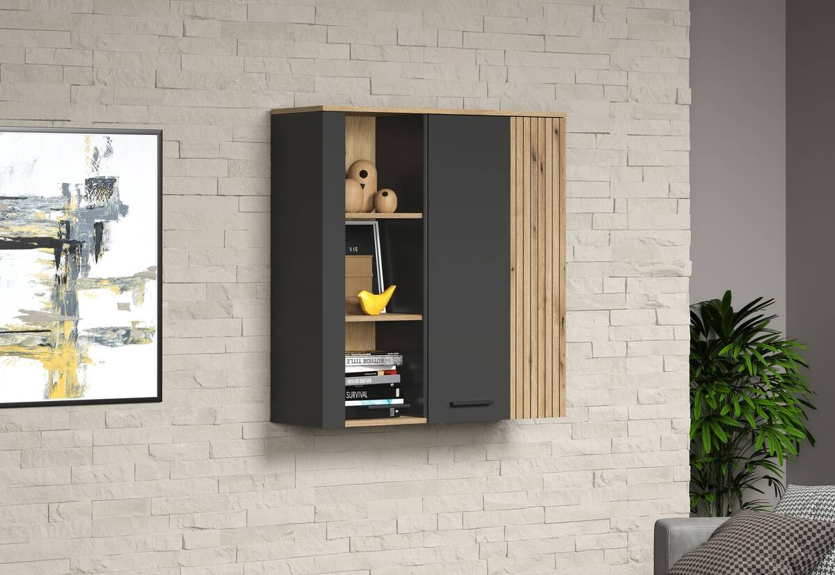 Hängevitrine Esteban anthrazit Eiche Evoke Coast Nachbildung B/H/T: ca. 90x99x34 cm