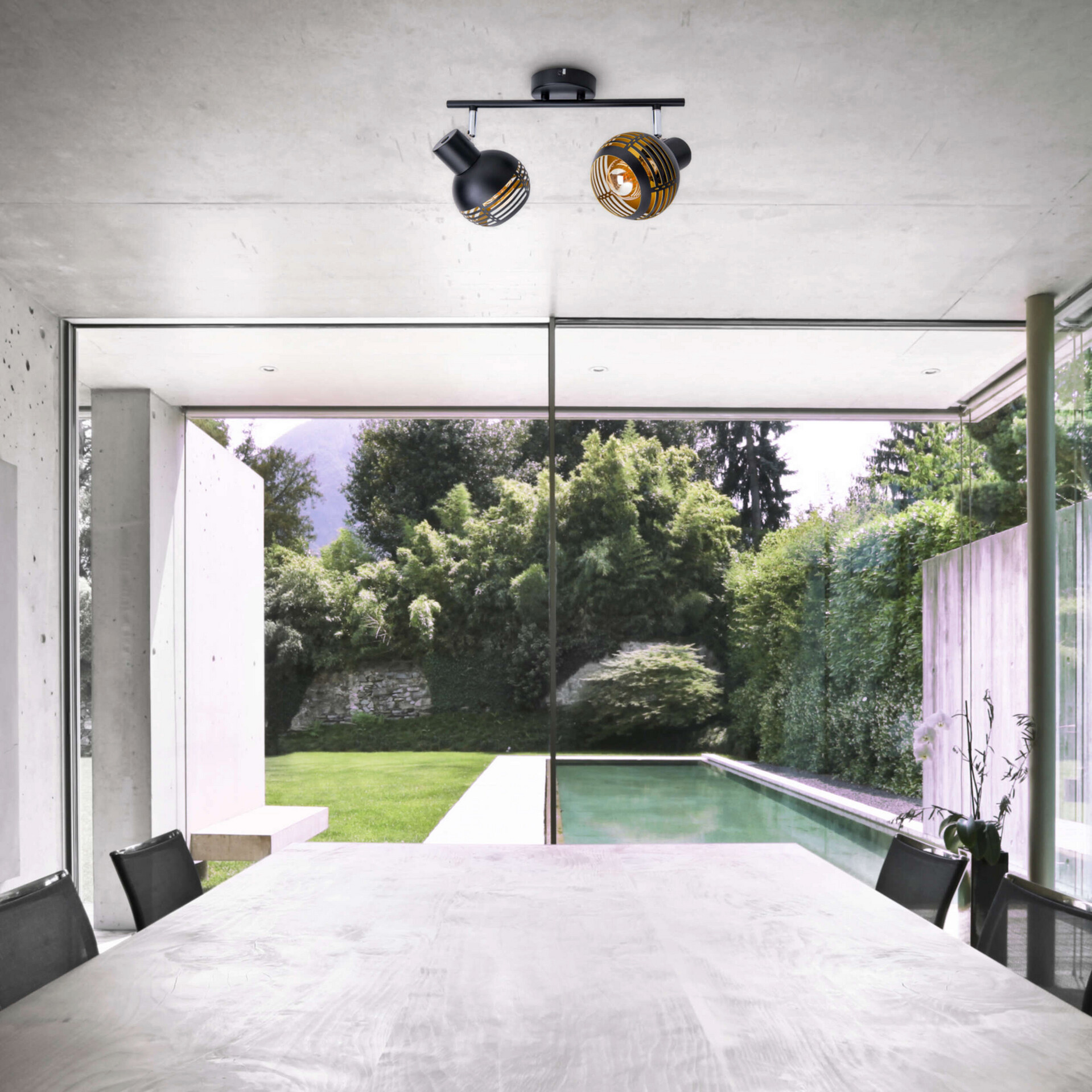 Näve Leuchten 2er Spot Casco NV1387122 schwarz gold Metall B/H/T: ca. 36x12x15 cm E27 2 Brennstellen