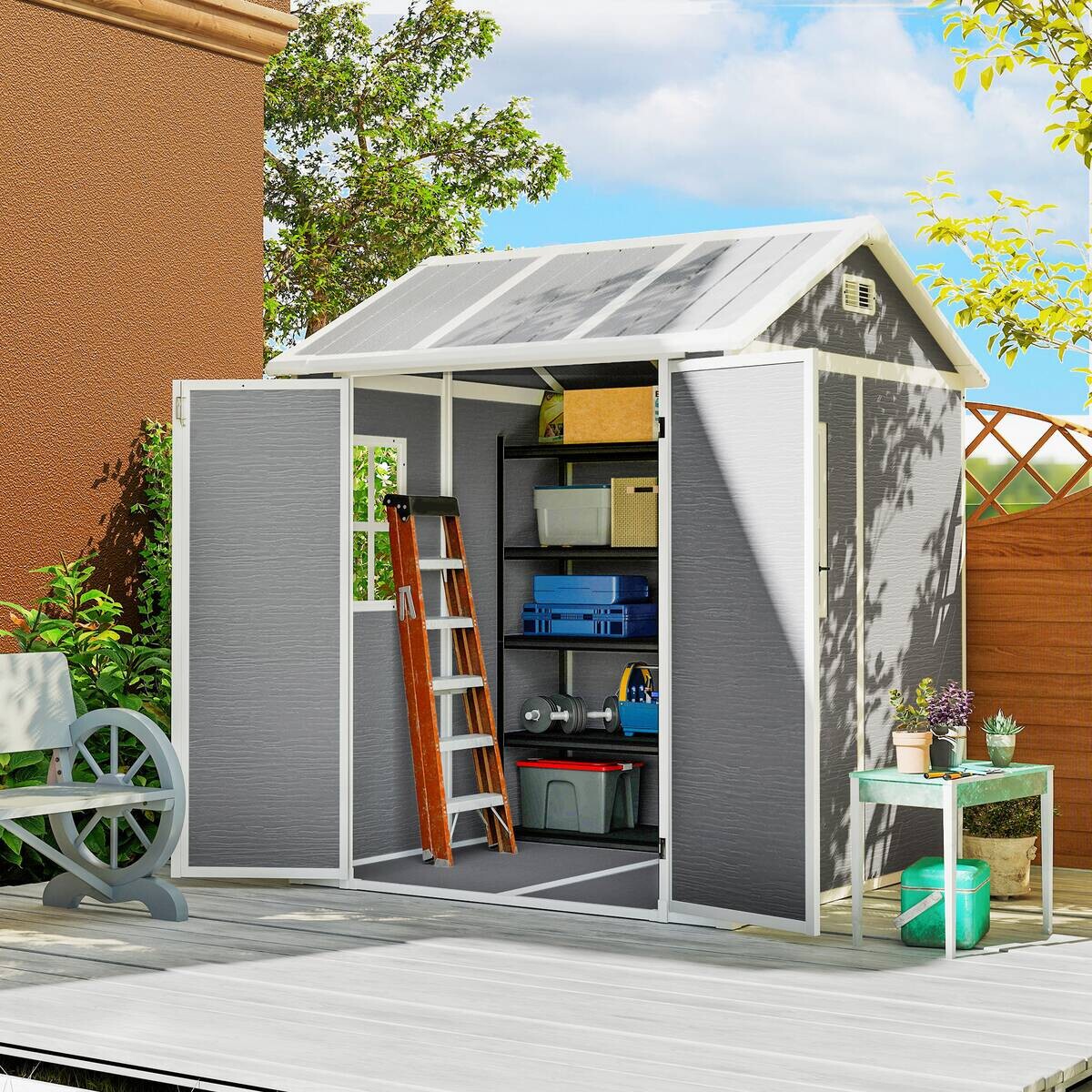 Outsunny Garden Storage Shed grau B/H/L: ca. 181x220x181 cm