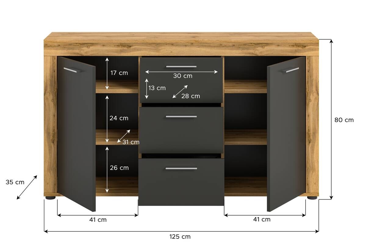Sideboard Jam Eiche Wotan Nachbildung grau B/H/T: ca. 125x80x35 cm