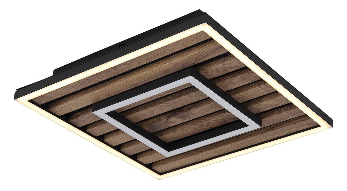 GLOBO LED-Deckenleuchte WOODY 67345D Opal mattschwarz Metall MDF Kunststoff B/H/L: ca. 30x6x30 cm 1 Brennstellen