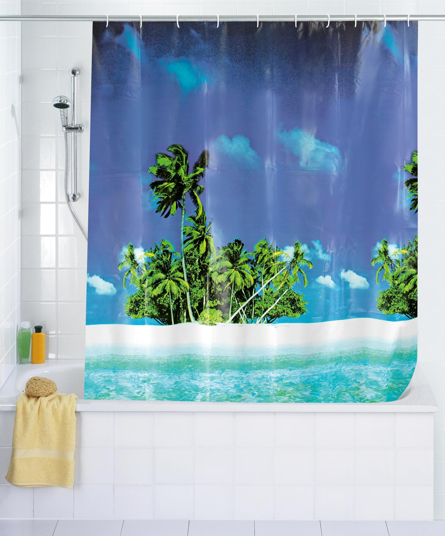 WENKO Duschvorhang Palmenstrand blau türkis weiß Kunststoff B/L: ca. 180x200 cm