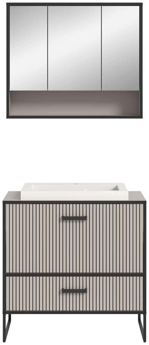 Badezimmer-Set BAGNO schwarz Kaschmirgrau Nachbildung B/H/T: ca. 80x192x48 cm