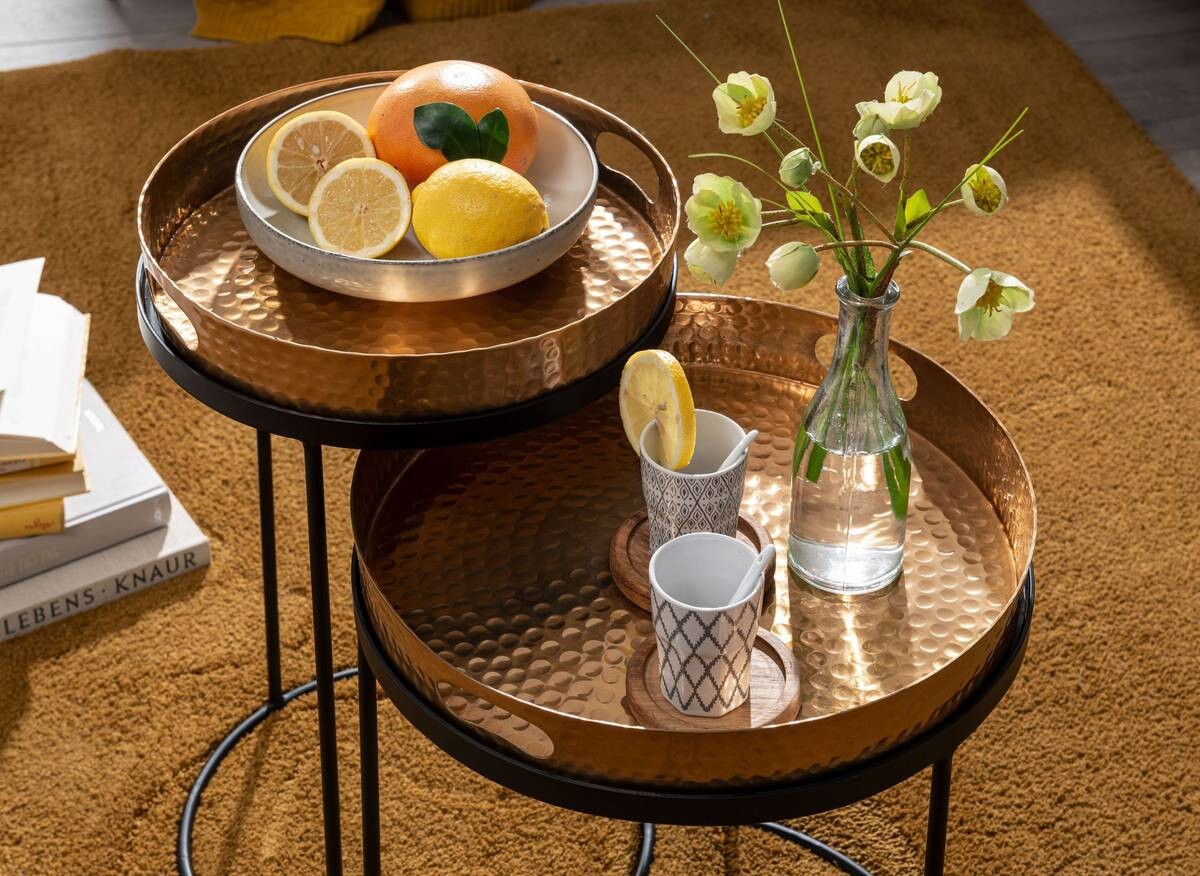 Beistelltisch 2er-Set. gold Metall B/H/T: ca. 38x45x38 cm