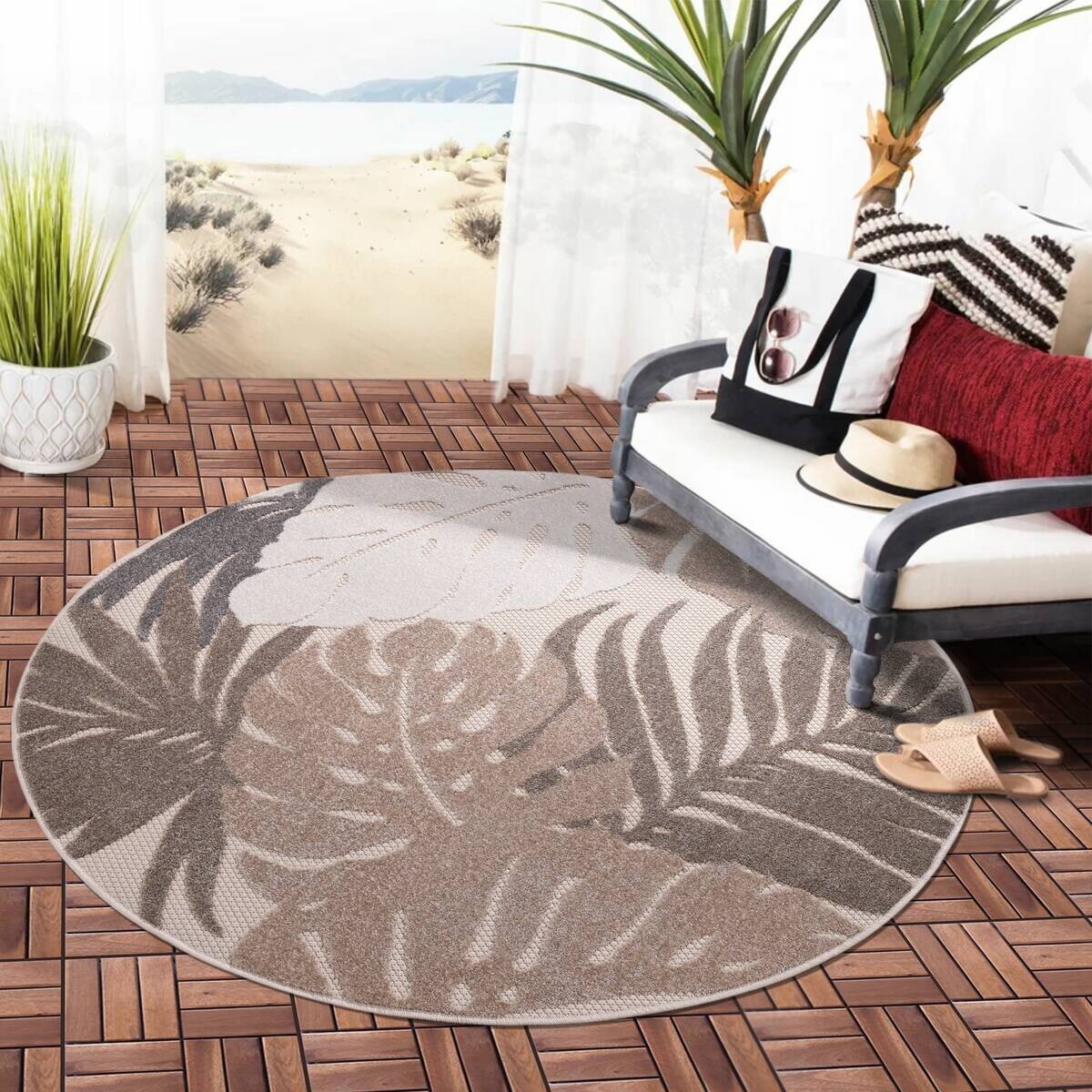 Sanat Outdoorteppich FLORAL beige B/L: ca. 200x200 cm