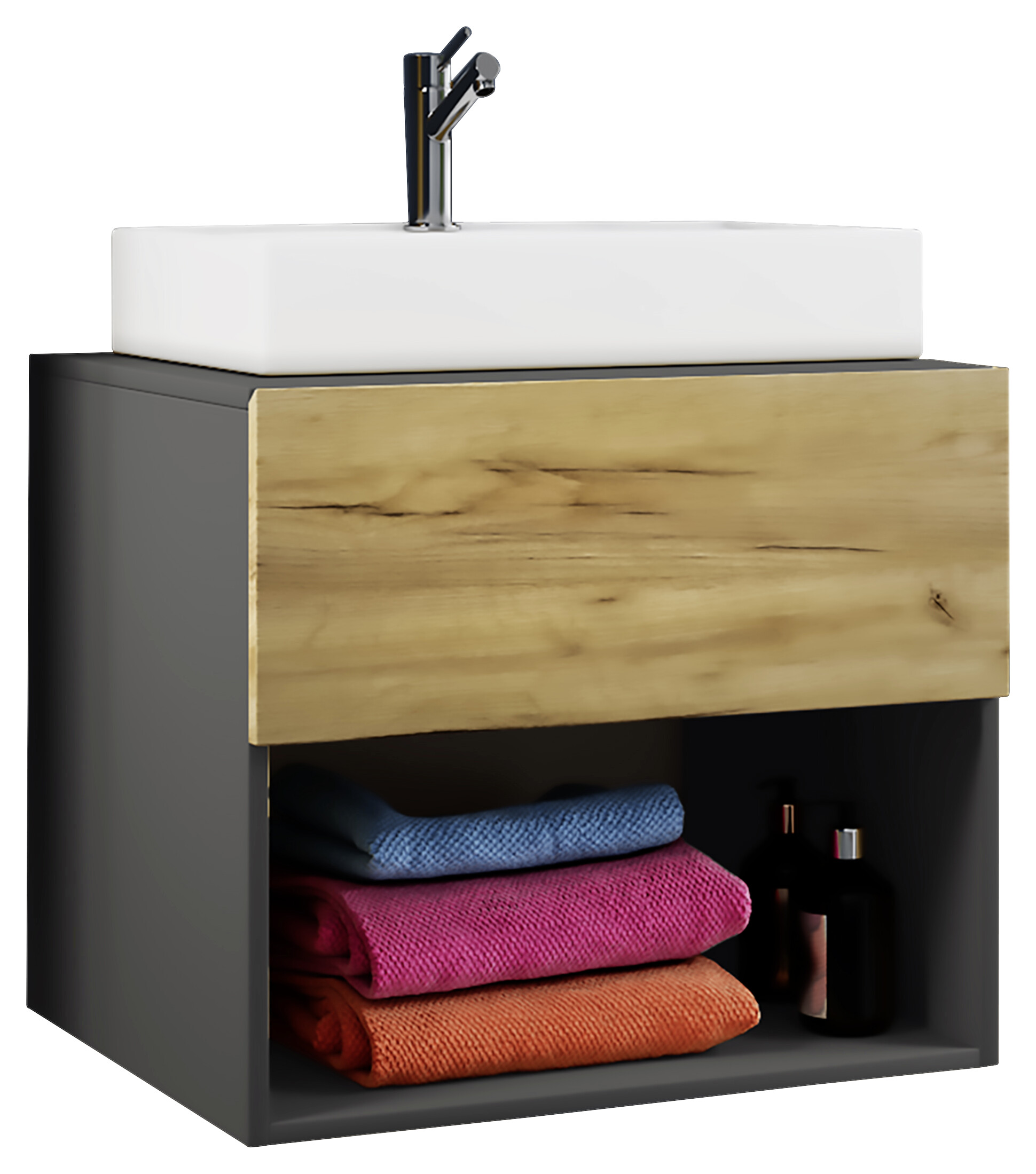 Badblock 2tlg-Lendas weiß Eiche Honig Nachbildung anthrazit B/H/T: ca. 60x52x52 cm