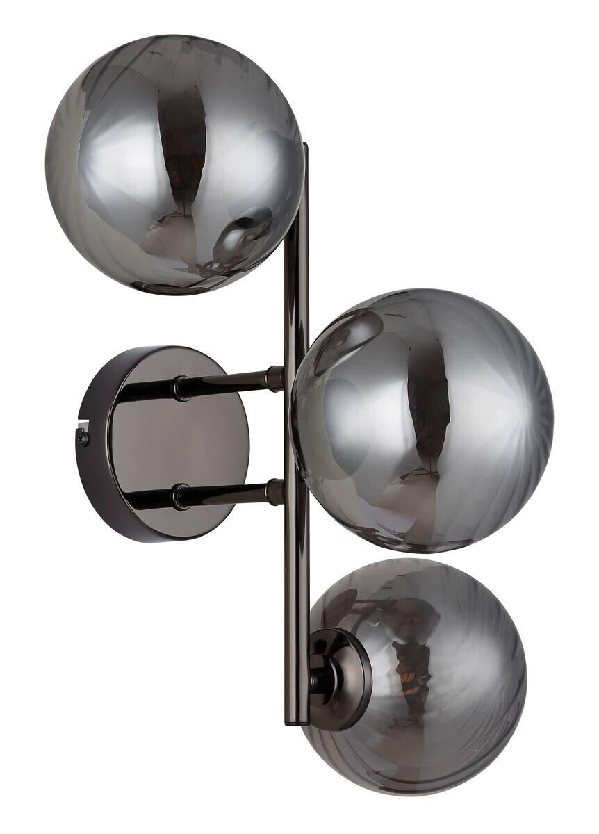 GLOBO LED-Wandleuchte Chrom schwarz Rauch Glas Metall B/H/T: ca. 28x25x36 cm 3 Brennstellen