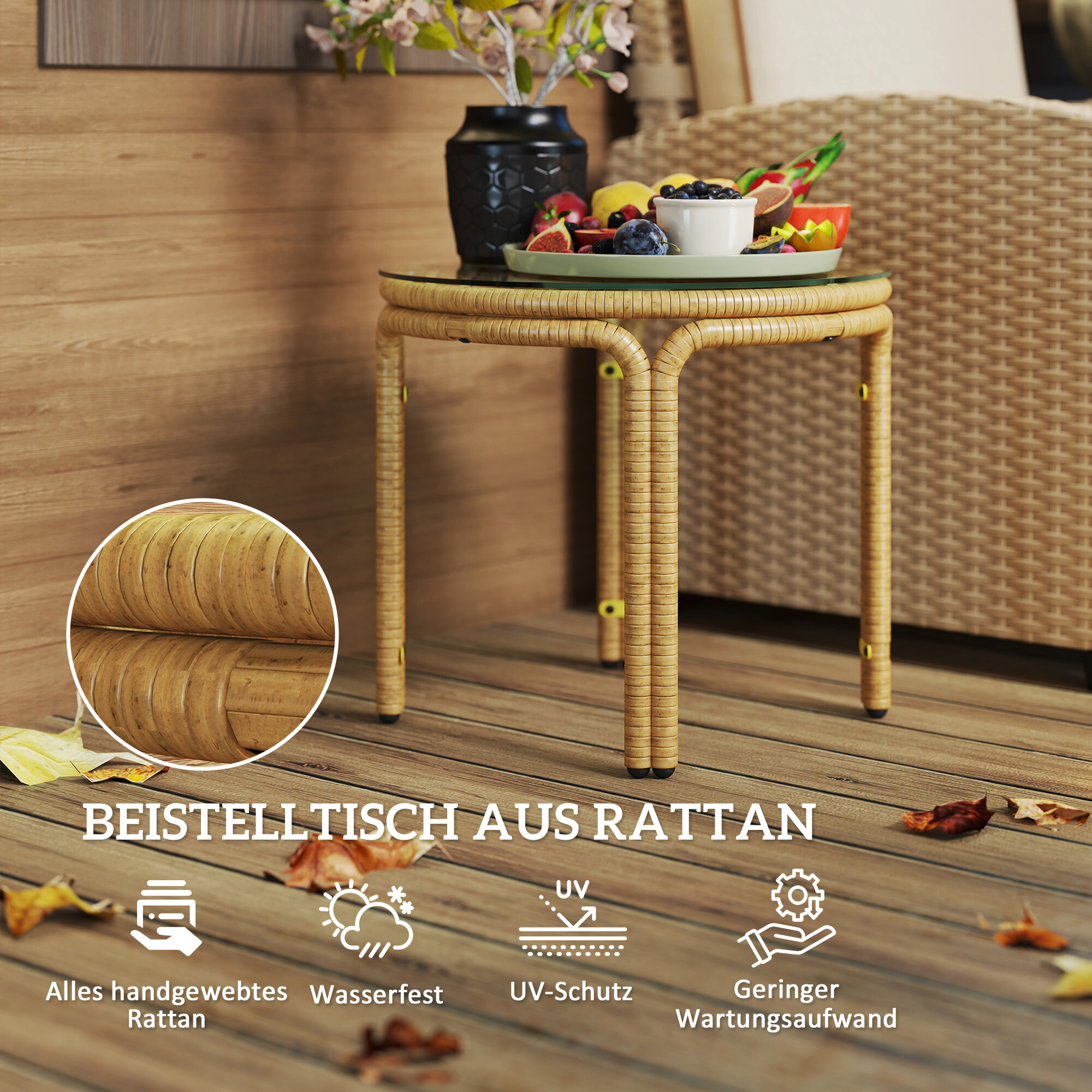 Outsunny Rattan-Beistelltisch gelb Stahl B/H/L: ca. 50x44x50 cm