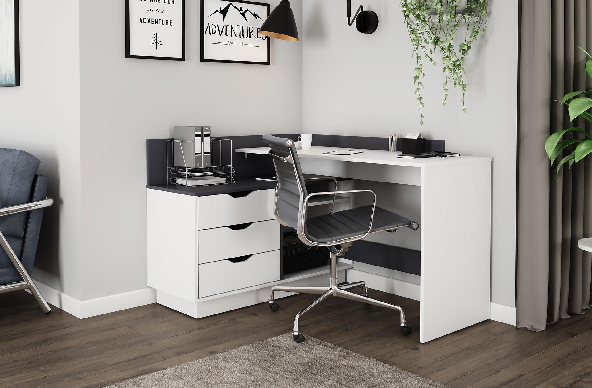 Winkelschreibtisch BELFAST weiß anthrazit B/H/T: ca. 129x83,5x105 cm