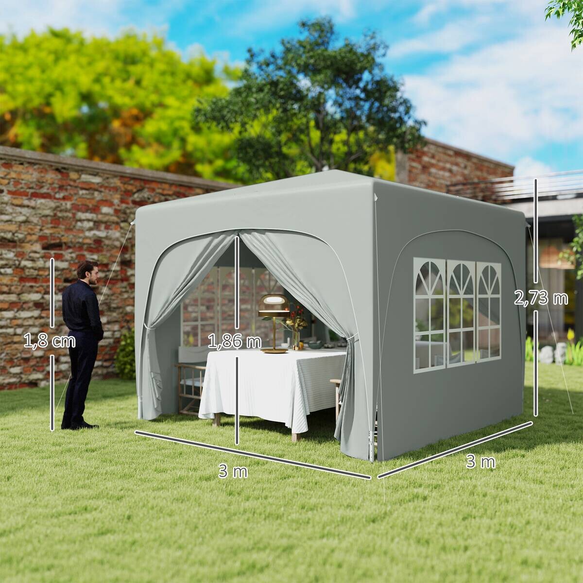 Outsunny Pavillon hellgrau Metall B/H/L: ca. 300x273x300 cm