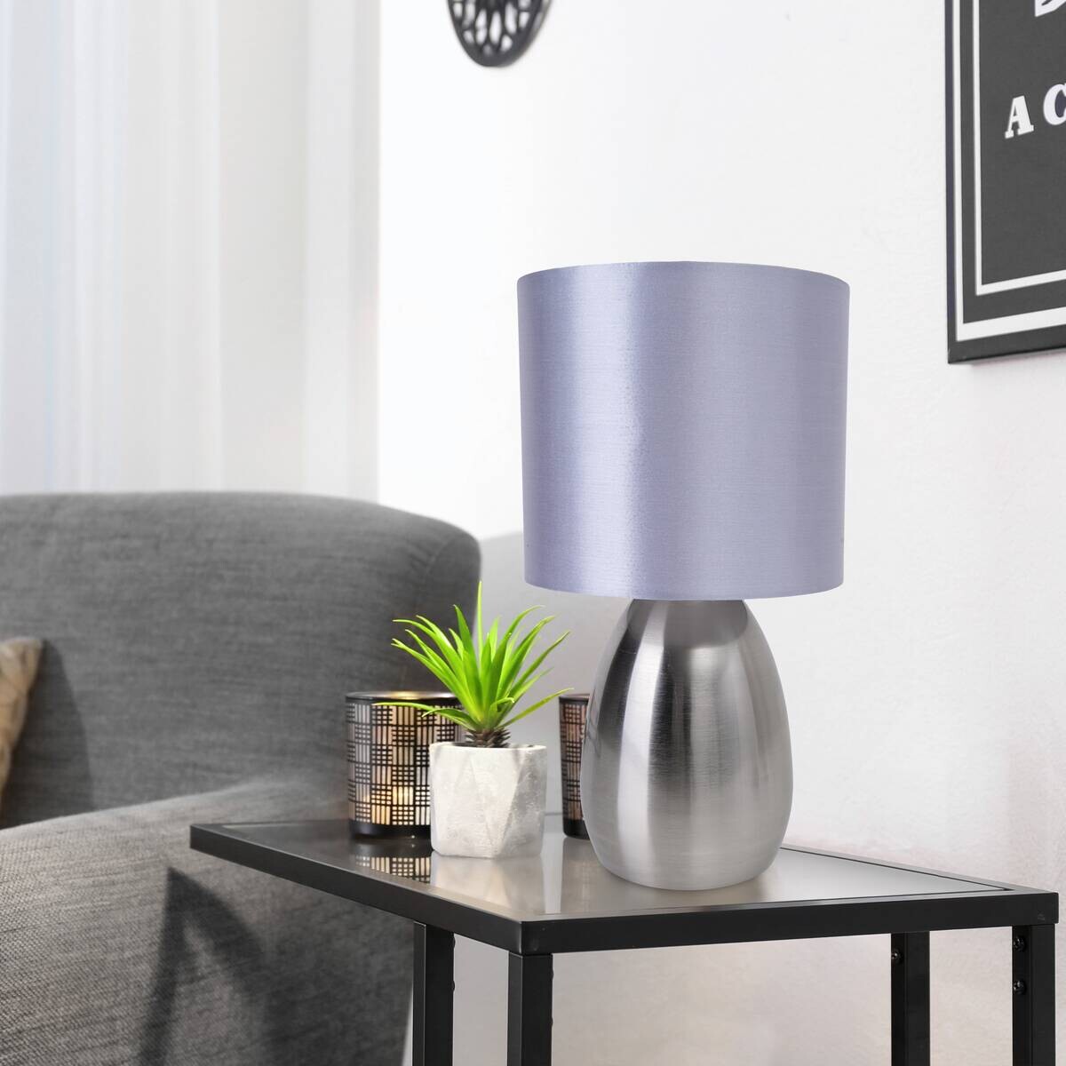 Näve Leuchten Tischleuchte 3189650 stahlfarbig Kunststoff Metall Textil B/H/T: ca. 17,5x33x17,5 cm E14 1 Brennstellen