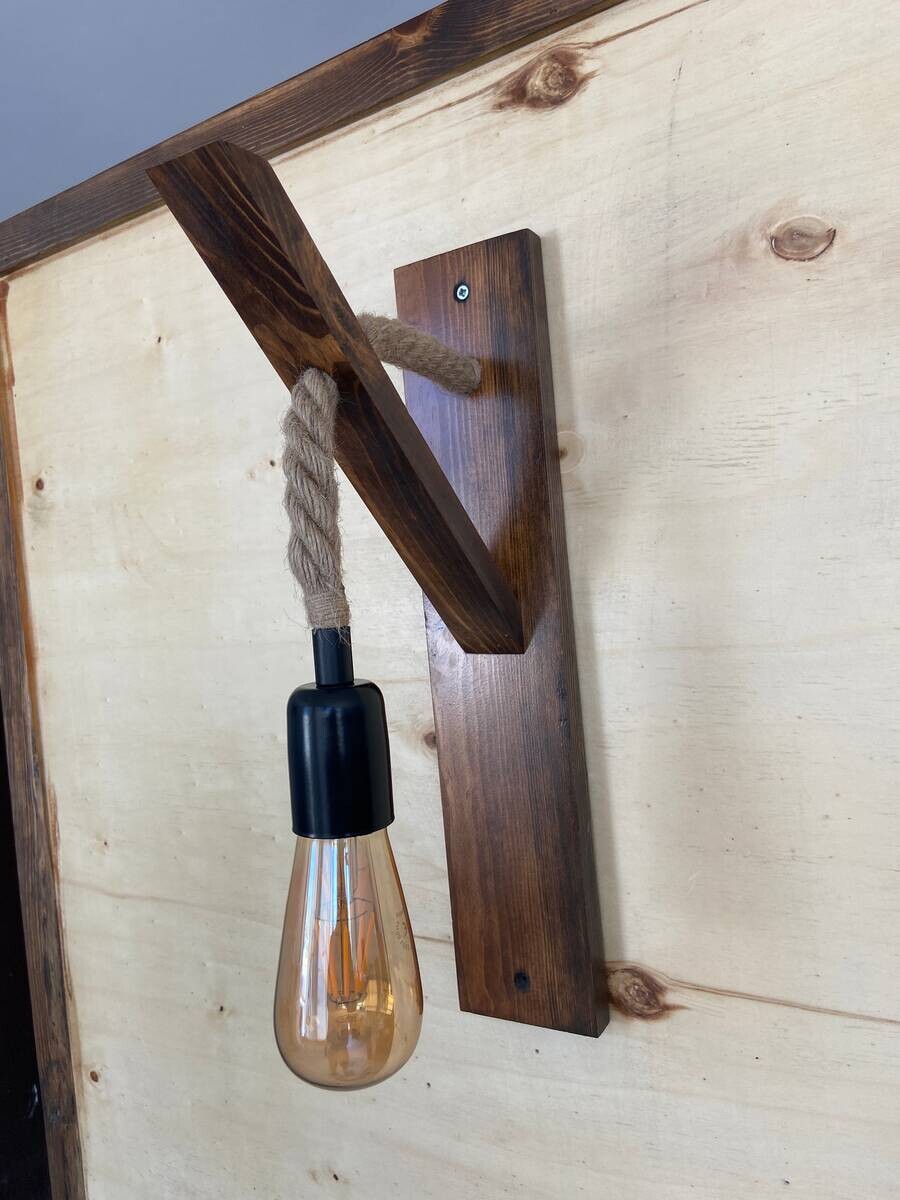 Opviq Wandleuchte nussbaum Kiefer B/H/L: ca. 9x45x23 cm E27 1 Brennstellen