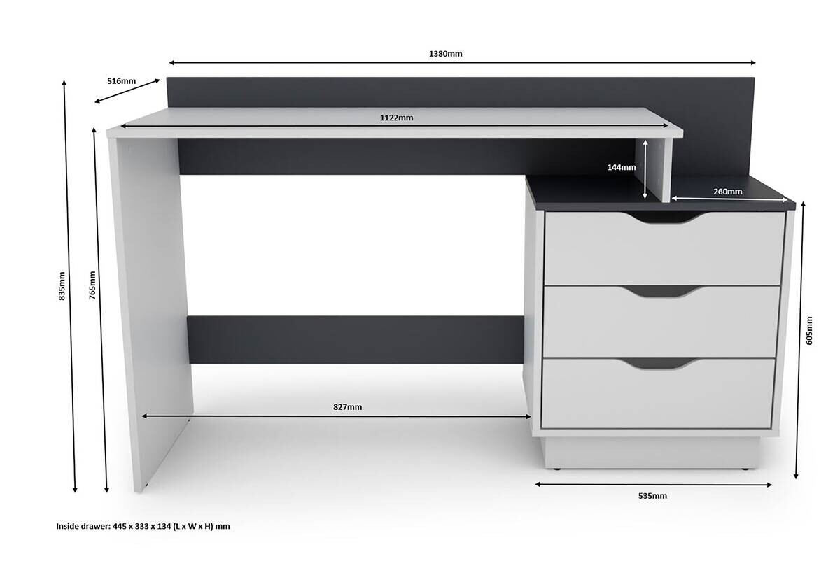 Schreibtisch BELFAST weiß anthrazit B/H/T: ca. 138x83,5x51,5 cm