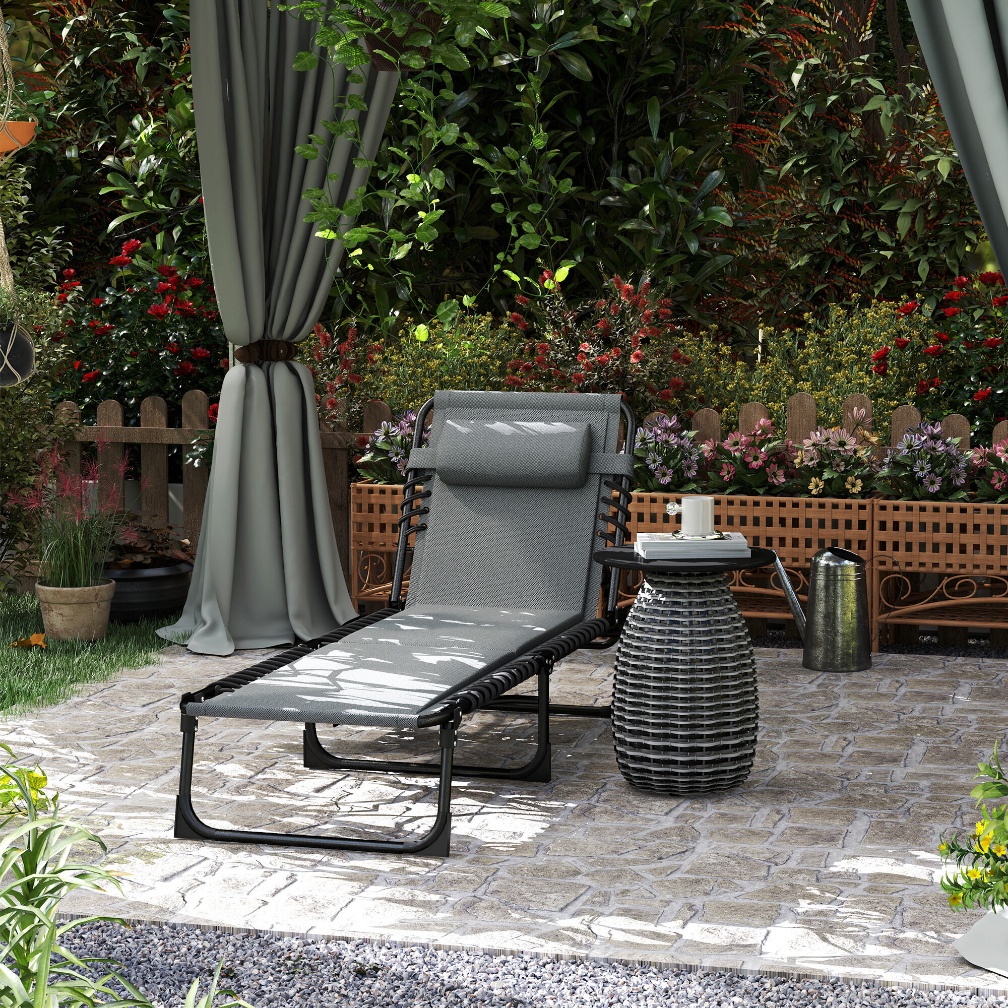 Outsunny Sonnenliege dunkelgrau Stahl B/H/L: ca. 68x36x189 cm