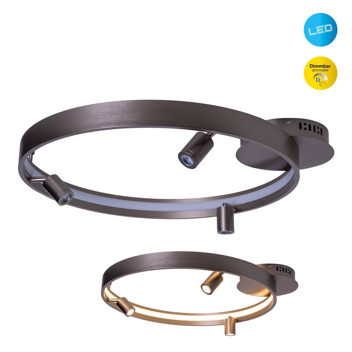 Näve Leuchten Deckenleuchte 1393750 stahlfarbig Metall Kunststoff B/H/T: ca. 58x9x65 cm null 4 Brennstellen