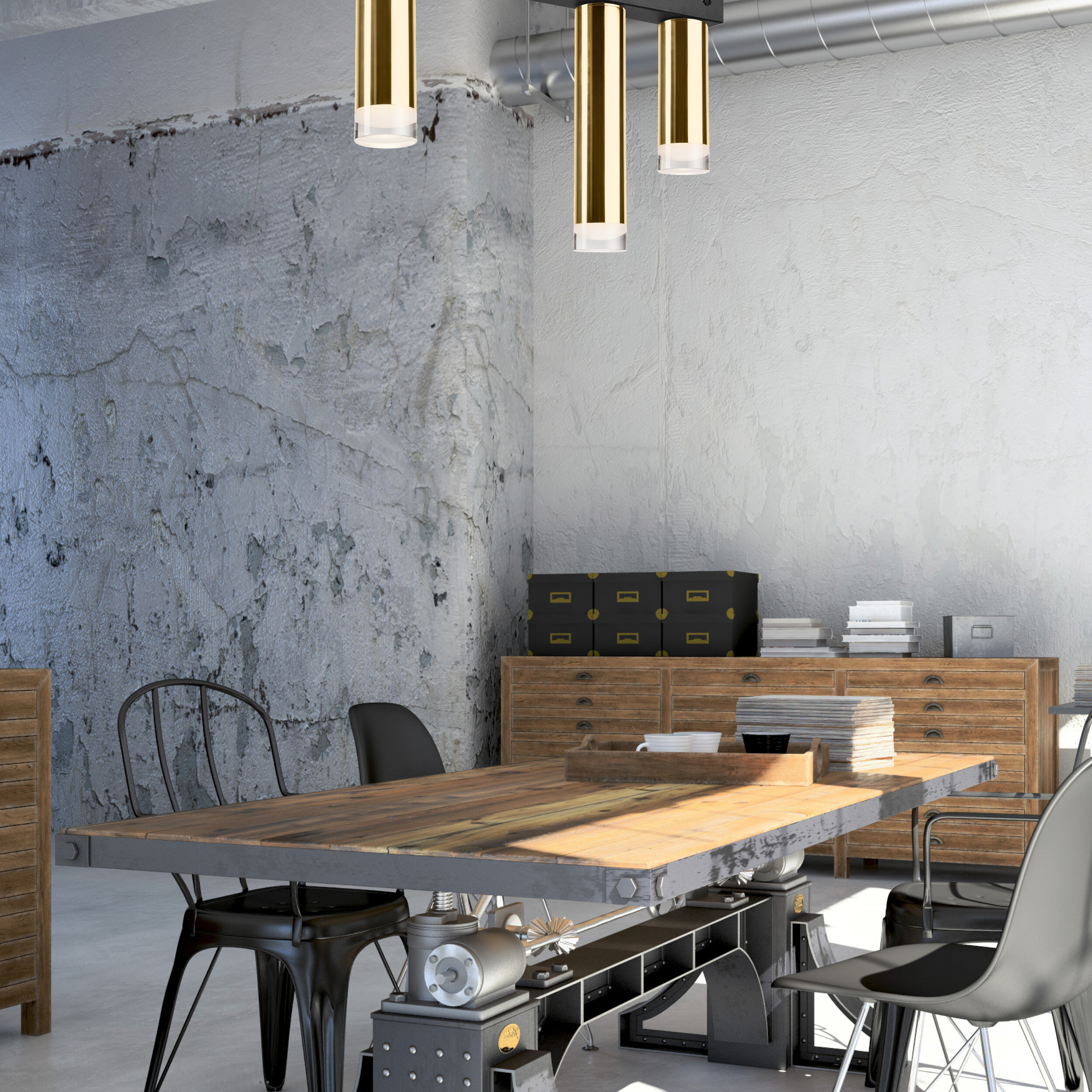 Lamkur Deckenleuchte schwarz Stahl B/H/L: ca. 8x31,5x50 cm E27 3 Brennstellen