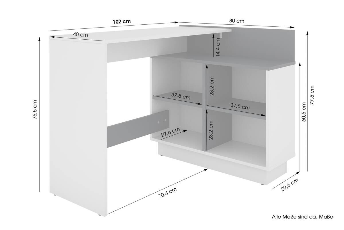 Eckschreibtisch BERNI weiß Graphit B/H/T: ca. 102x77,5x80 cm