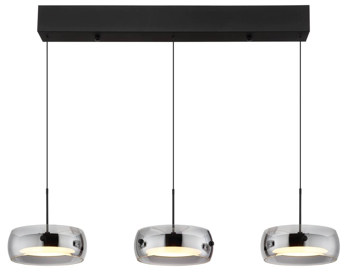 GLOBO LED-Hängeleuchte mattschwarz Rauch Opal Metall Glas Kunststoff B/H/L: ca. 20x120x85 cm 1.0 Brennstellen