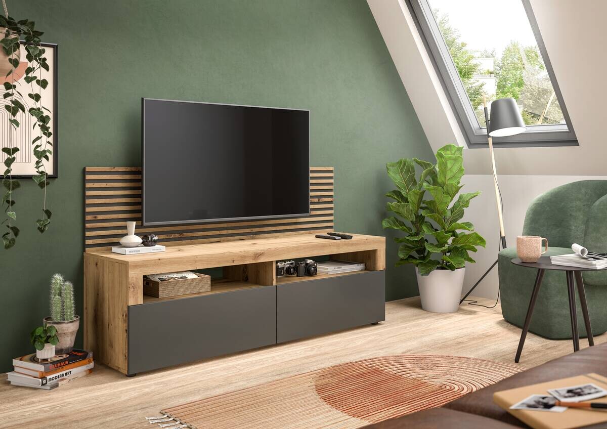 TV-Lowboard Okai anthrazit Eiche Artisan Nachbildung B/H/T: ca. 160x90x45 cm